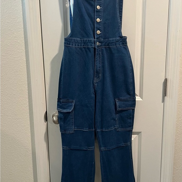 Fashion Nova Dark Blue Denim Jumpsuit - Picture 1 of 8